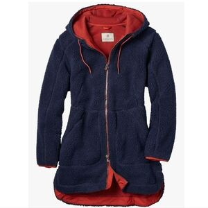 Navy Blue Hooded Fleece Jacket with Red Lining